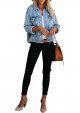 Women's denim jacket with brushed and washed buttons, short style with pockets