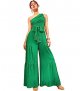 Women's Solid One Shoulder Sleeveless Belted Wide Leg Pants Jumpsuit