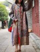Women's Trench Coat Floral Print Jacket Chinese Style Patchwork Outwear